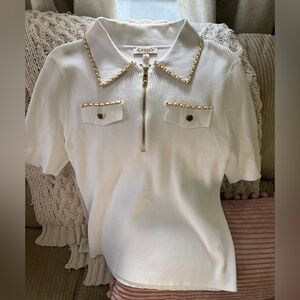 Vintage Nanette Lepore white knit sweater Gold chain Accents Y2K vibes XL